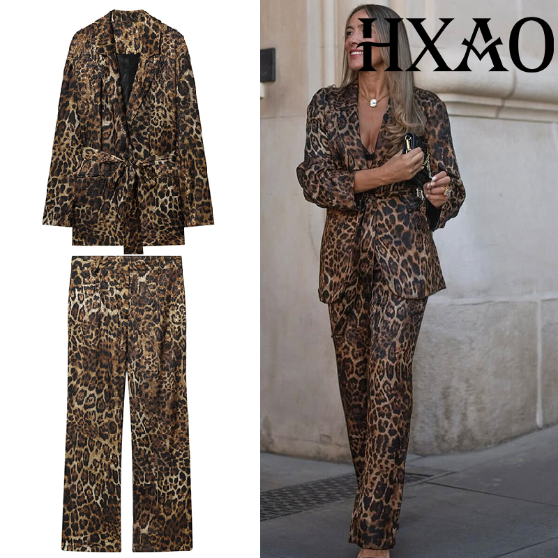 Female Formal Wear - Hxao conjuntos de calças de leopardo