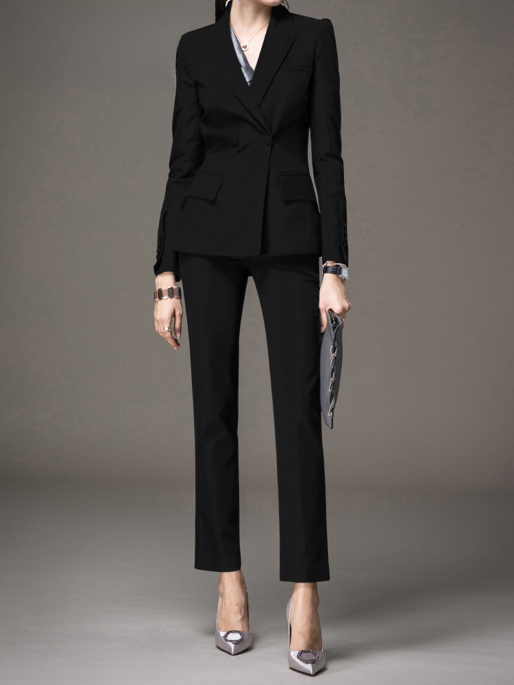 Women Formal Wear For Interview - Conjunto de Terno Preto Elegante para