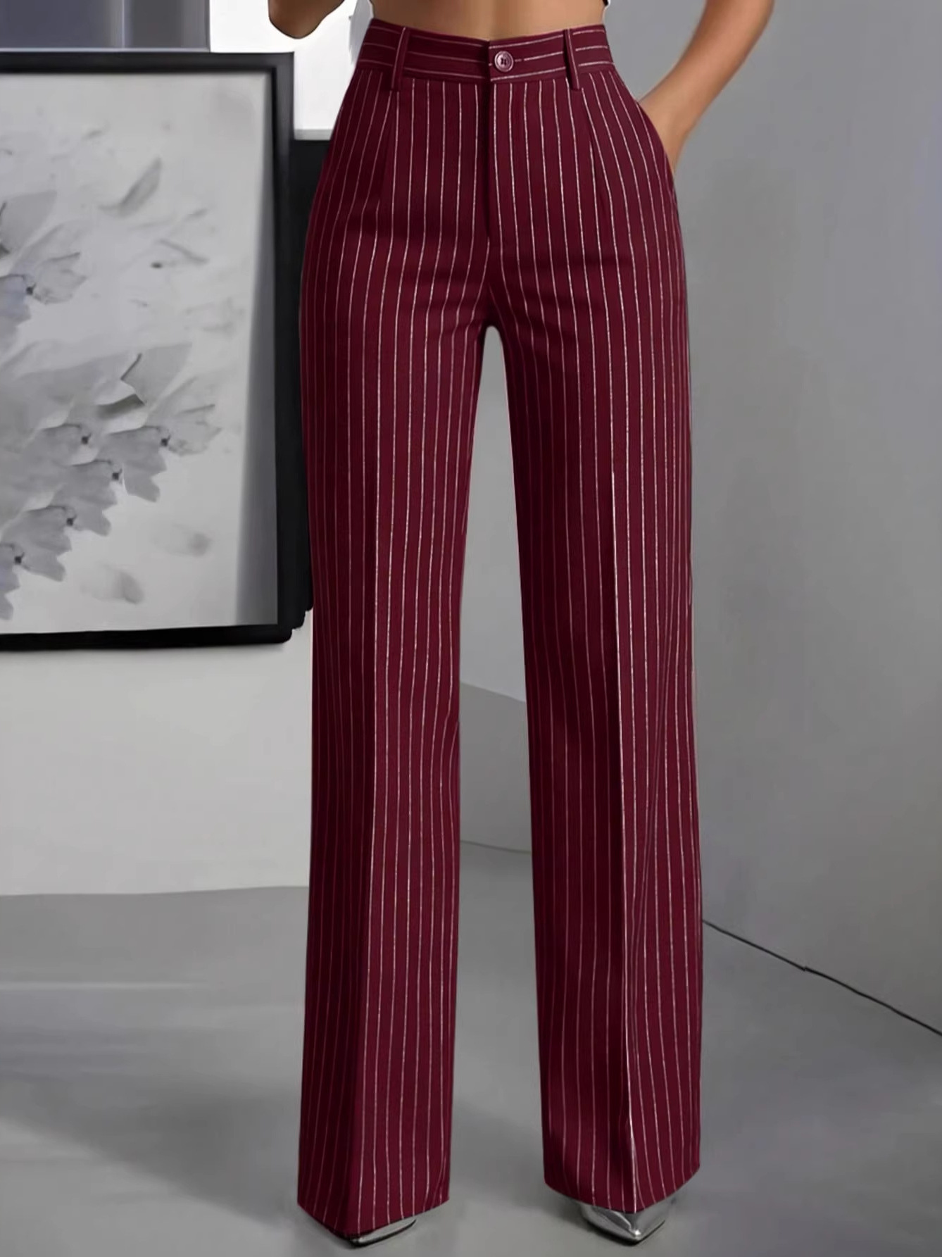 Female Formal Wear - Calças de Terno Elegantes de Cintura