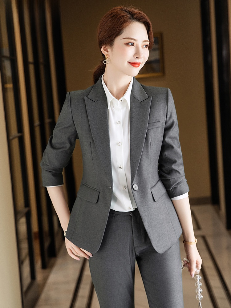 Women Formal Wear For Interview - Conjunto de Terno Cinza para Mulheres,