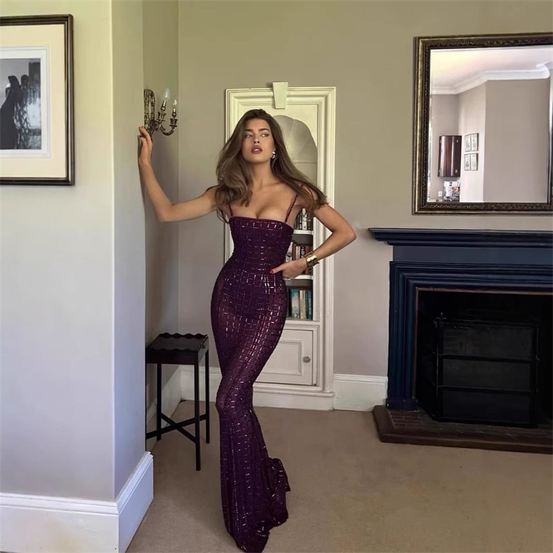 Women Formal Party Wear Dress - Cristal roxo feminino vestido de baile
