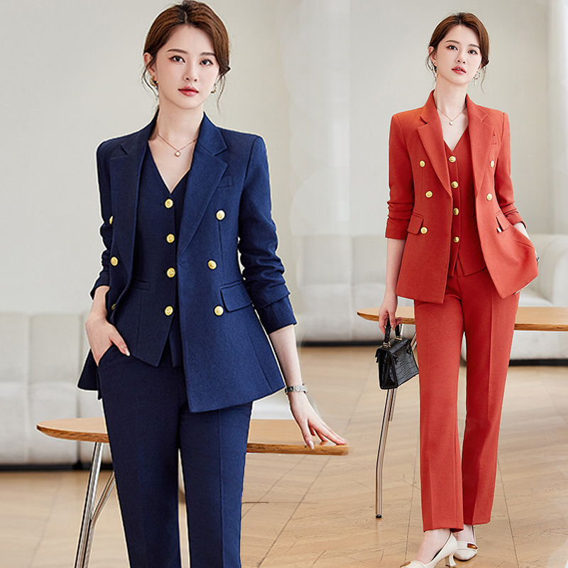 Women Formal Wear Blazer Set - Conjunto de terno azul marinho para