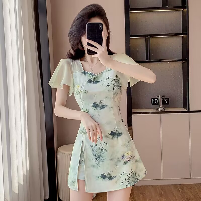 Women Formal Wear For Office - Verão estilo chinês doce cheongsam conjunto