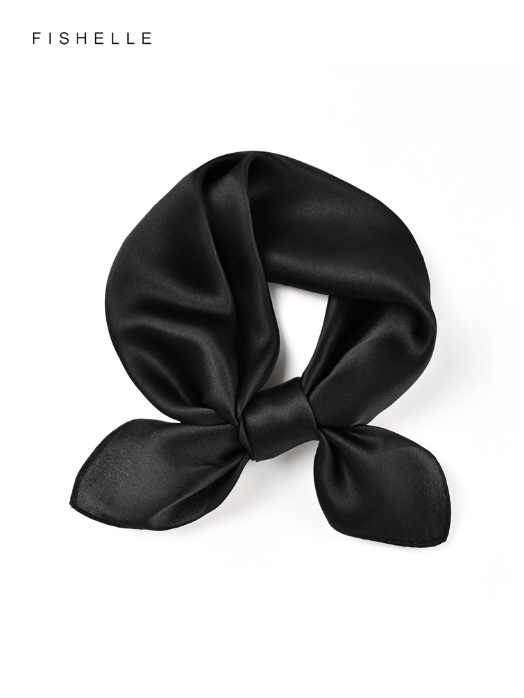 Scarf Silk Neck - Cor sólida preto lenço de seda