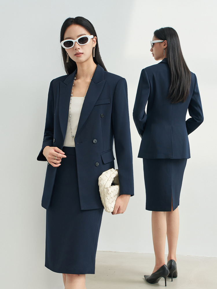 Women Formal Wear For Interview - Conjunto de Saia Profissional Azul Marinho