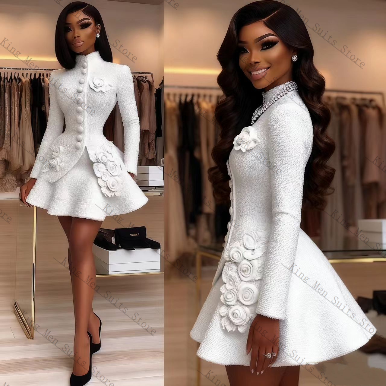 Luxo branco feminino terno con - Women Formal Wear Blazer Set avaliação e preço