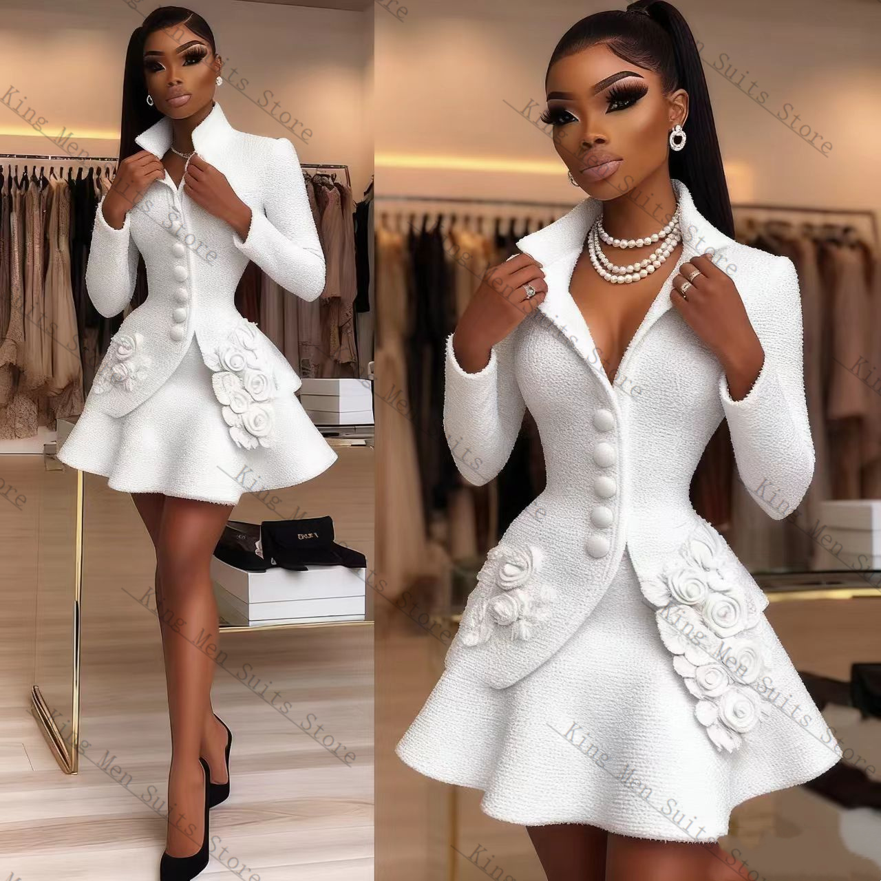 Luxo branco feminino terno con - Women Formal Wear Blazer Set avaliação e preço