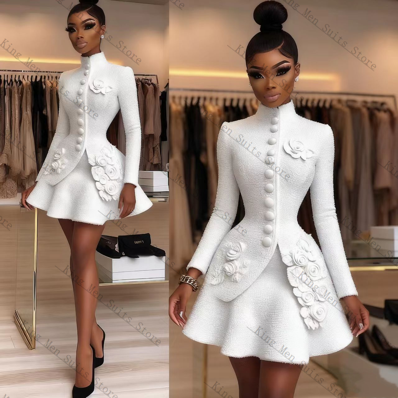 Luxo branco feminino terno con - Women Formal Wear Blazer Set avaliação e preço