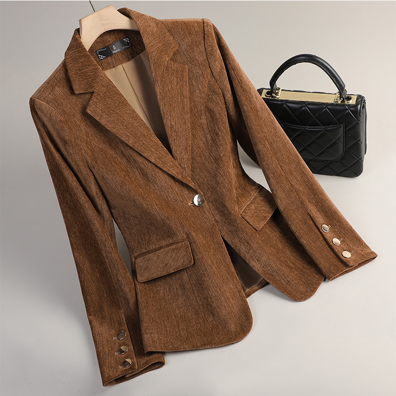 Blazer de Veludo Amarelo para  - Women'S Office Formal Wear For Ladies avaliação e preço