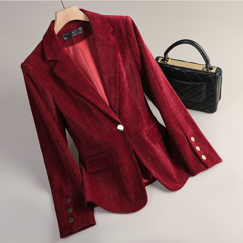 Blazer de Veludo Amarelo para  - Women'S Office Formal Wear For Ladies avaliação e preço