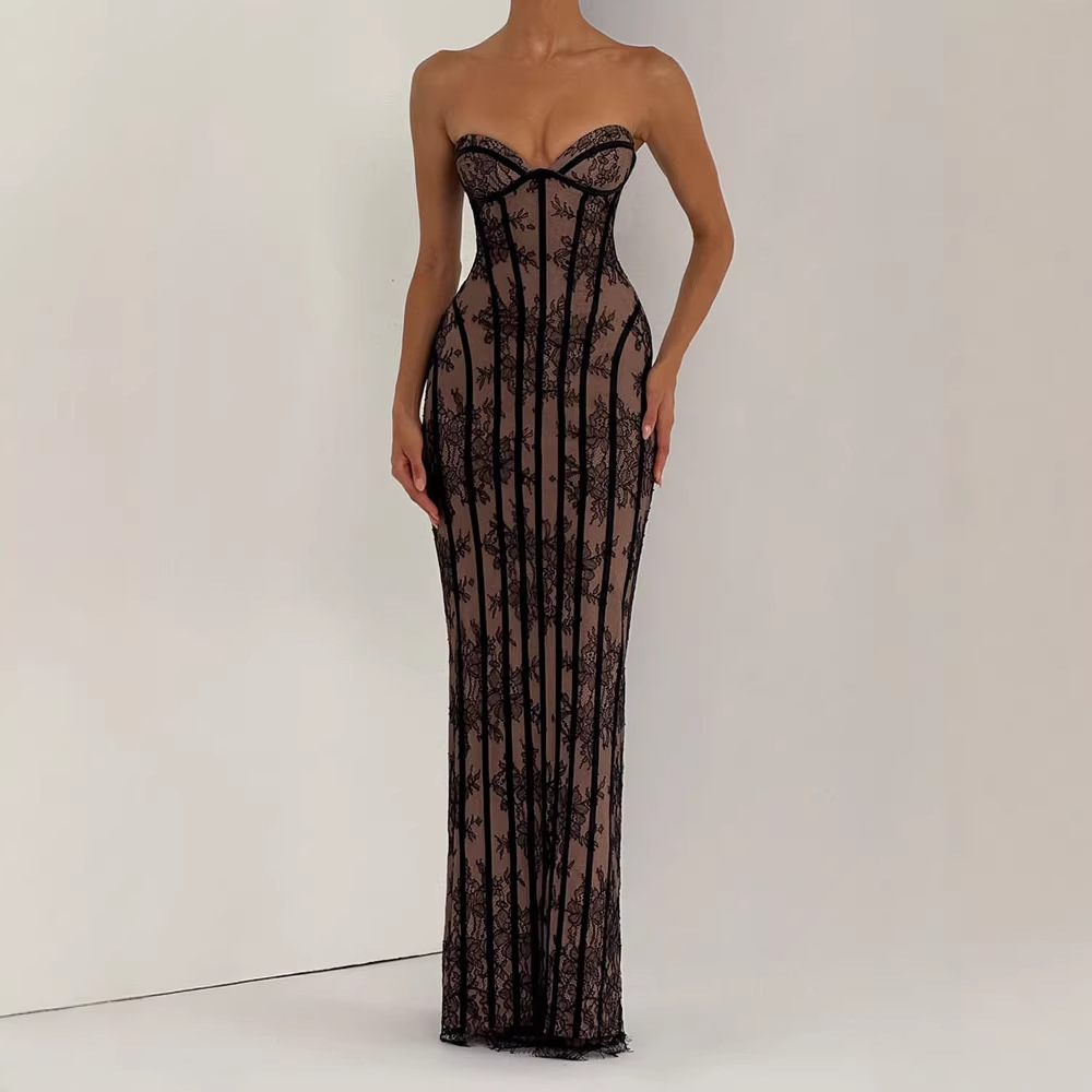 Vestido Maxi Bodycon Sem Alças - Women Formal Party Wear Dress avaliação e preço